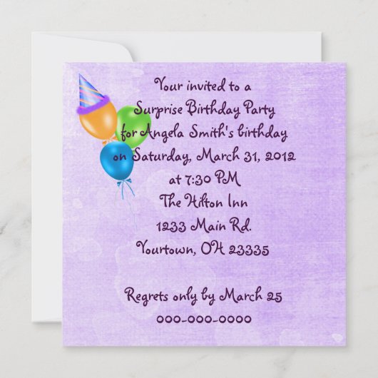 Verrassingsverjaardagsfeestje uitnodiging (Achterkant)