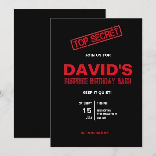 Verrassingsverjaardagsfeestje voor hem Uitnodiging (Voorkant / Achterkant)