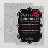 Verrassingsverjaardagsfeestje - Zwart Rood Zilver Kaart (Voorkant / Achterkant)