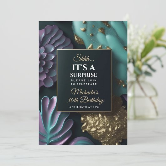 Verrassingsverjaardagsfeestuitnodiging, abstract,  kaart (Staand voorkant)