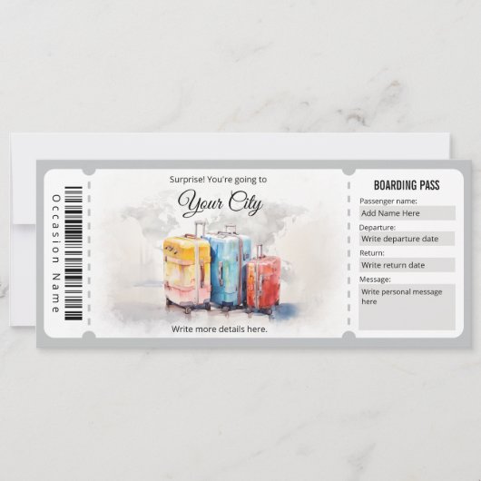 Verrassingsvliegticket voor instapkaarten kaart (Voorkant)