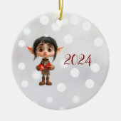 Verrast Meisje Kerst Elf Keramisch Ornament (Voorkant)