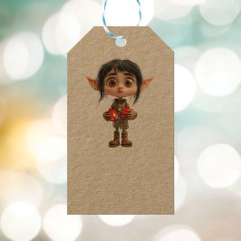 Verrast Meisje Kerst Elf Kraft Gift Labels Cadeaulabel