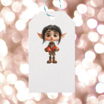 Verrast Meisje Kerst Elf Wit Gift Label