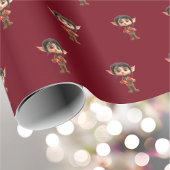 Verrast Meisje Kerst Elf Wrapping Paper Cadeaupapier