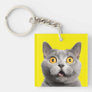 Verraste Grappige Gekke Kat Geel Sleutelhanger