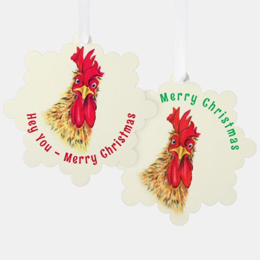 Verraste Rooster Funny Christmas Ornament Kaart (Voorkant / Achterkant)