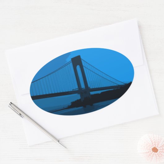 Verrazano brug in blauw ovale sticker (Envelop)
