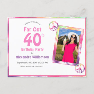 Verre 40e Groovy Tie Dye Birthday Foto Uitnodiging Briefkaart