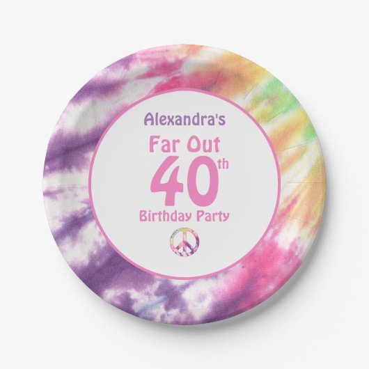 Verre 40e Groovy Tie Dye Birthday Name Party Papieren Bordje (Voorkant)
