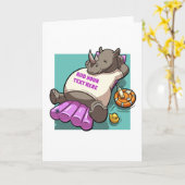 Verre Rhino op een Lilo Funny Cartoon-teken Kaart (Gele Bloem)