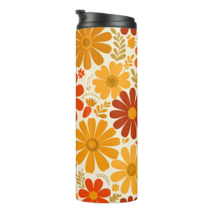 Verre Uit Zonnige Retro Madeliefjes Verbrand Oranj Thermosbeker
