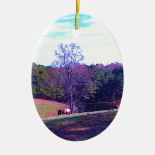 Verre weg Horse in een Paars veld Keramisch Ornament (Voorkant)