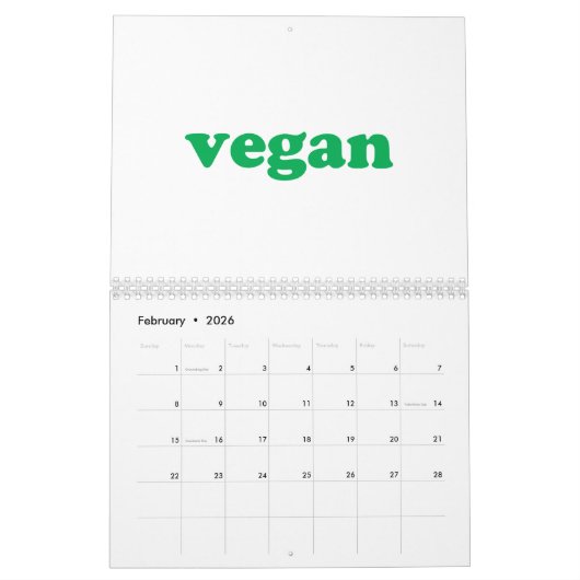 Verre witte en groene moderne typografie kalender (Feb 2026)