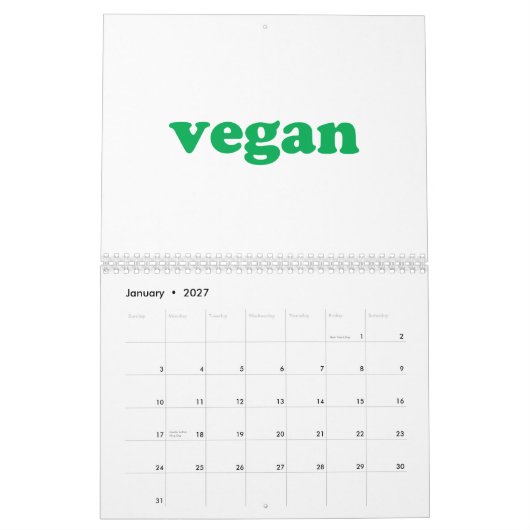 Verre witte en groene moderne typografie kalender (Jan 2027)