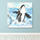 Verreikende orca Ancient Map Canvas Afdruk (Insitu (Houten vloer))