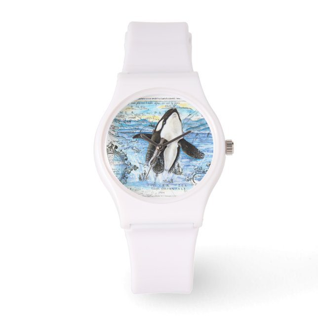 Verreikende orca Ancient Map Horloge (Voorkant)