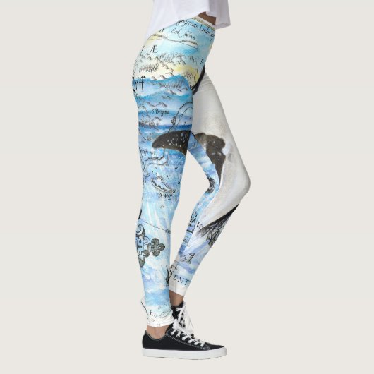 Verreikende orca Ancient Map Leggings (Rechts)