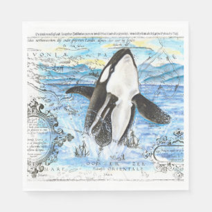 Verreikende orca Ancient Map Servetten