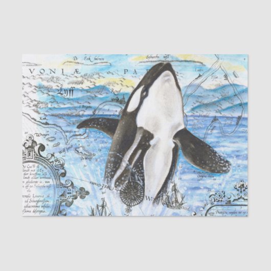 Verreikende orca Ancient Map Tissuepapier (Voorkant)