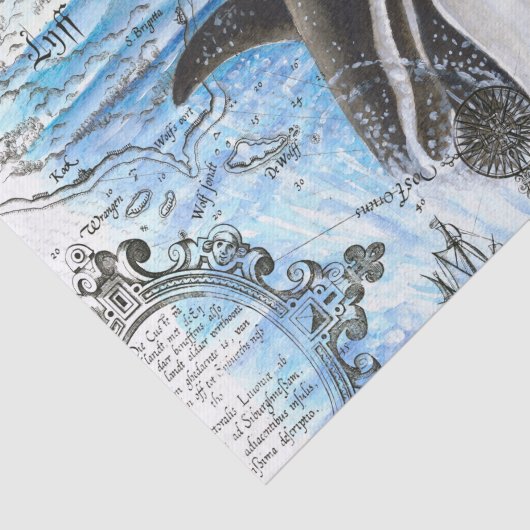 Verreikende orca Ancient Map Tissuepapier (Detail)