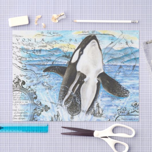 Verreikende orca Ancient Map Tissuepapier (Craft)