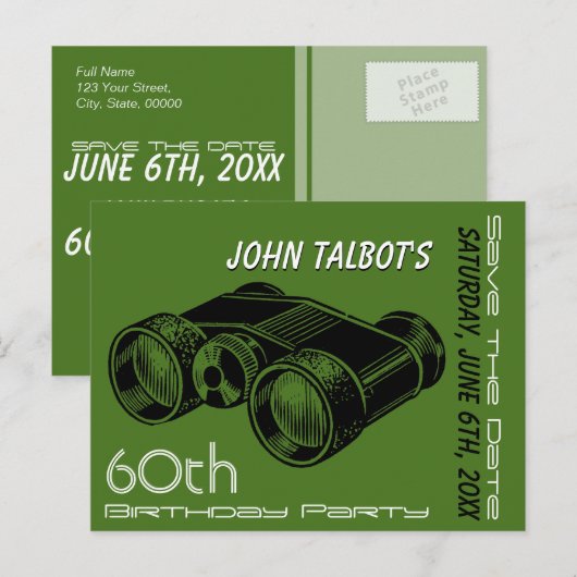  Verrekijker 60e Verjaardag Save the Date Aankondigingskaart (Voorkant / Achterkant)