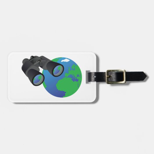 Verrekijker en aarde bagagelabel (Voorkant horizontaal)