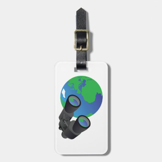 Verrekijker en aarde bagagelabel (Voorkant verticaal)