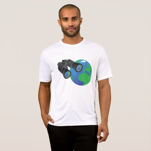 Verrekijker en aarde Mannen actief T-shirt (Voorkant volledig)