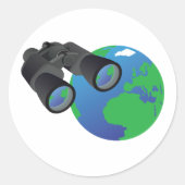 Verrekijker en aarde ronde sticker (Voorkant)