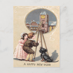 Verrekijker Klok Toren Cute Kinderen Hond Briefkaart