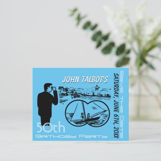 Verrekijker Zeilboot 50e verjaardag Bewaar de datu Aankondigingskaart (Staand voorkant)