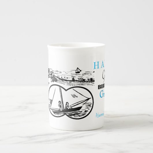 Verrekijker Zeilboot 90e verjaardag gepersonalisee Porselein Kop (Voorkant)