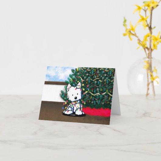 Verrukt Westie Gevouwen Kerstmis Kaart (Gele Bloem)