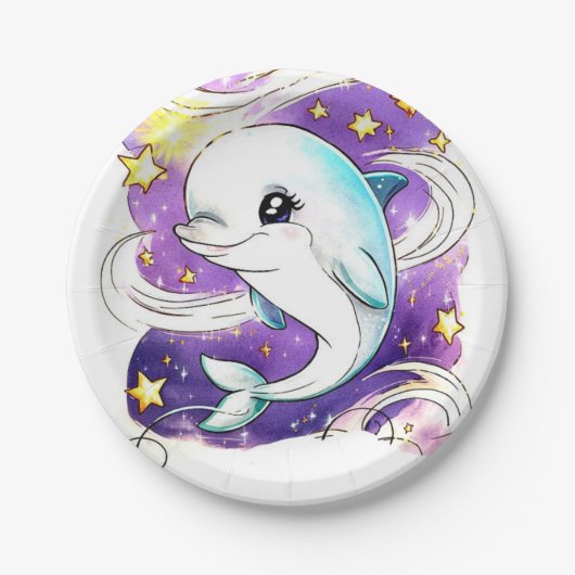 Verrukte Pastel Kinderen Dolfijn Verjaardag Papieren Bordje (Voorkant)