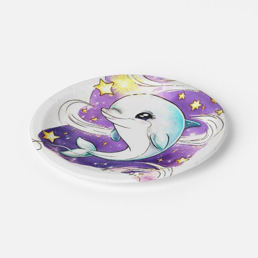 Verrukte Pastel Kinderen Dolfijn Verjaardag Papieren Bordje (Gekanteld)