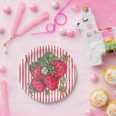 Vers aardbei rode witte strepe zomerdessert papieren bordje (Feest)