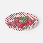 Vers aardbei rode witte strepe zomerdessert papieren bordje (Gekanteld)