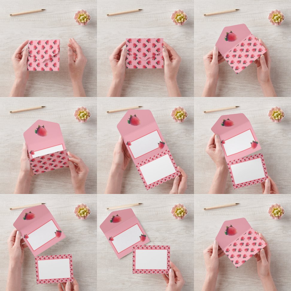 Vers aardbeienpatroon all in one uitnodiging