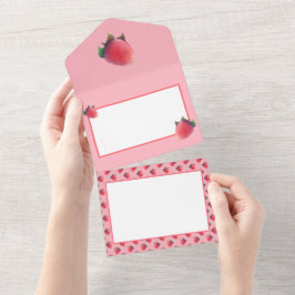 Vers aardbeienpatroon all in one uitnodiging