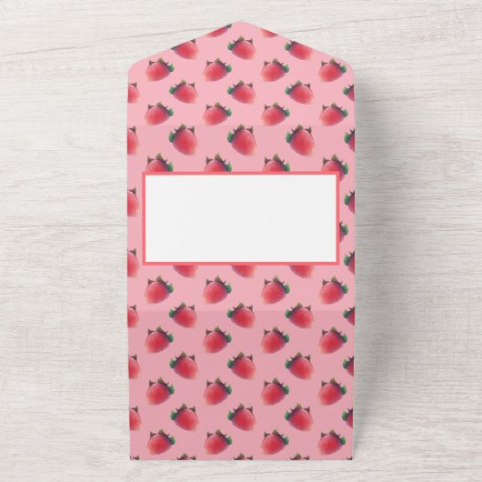 Vers aardbeienpatroon all in one uitnodiging (Buitenkant)