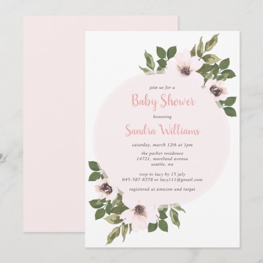 Vers Anemone baby shower nodigdans_Blush Kaart (Voorkant / Achterkant)