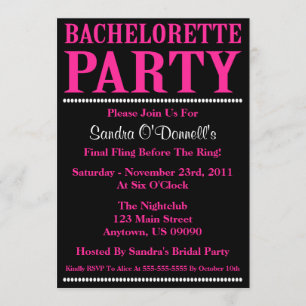 Vers Bachelorette Party Invites (Hot Pink/Black) Kaart