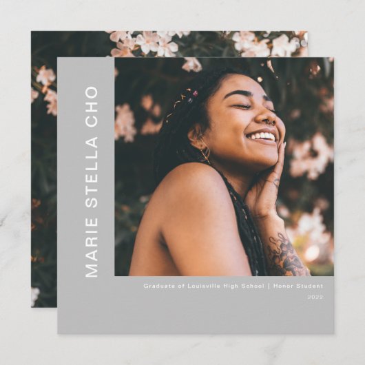 Vers begin grijs minimaal foto-afstuderen kaart (Voorkant / Achterkant)