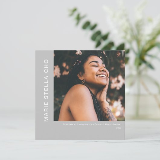 Vers begin grijs minimaal foto-afstuderen kaart (Staand voorkant)