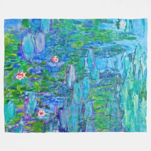 Vers blauw water Lily Pond Monet Fine Art Fleece Deken (Voorkant (Horizontaal))