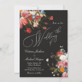 Vers Blooms Floral Dark & Moody Wedding Invitatio Kaart (Voorkant)