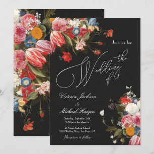 Vers Blooms Floral Dark & Moody Wedding Invitatio Kaart