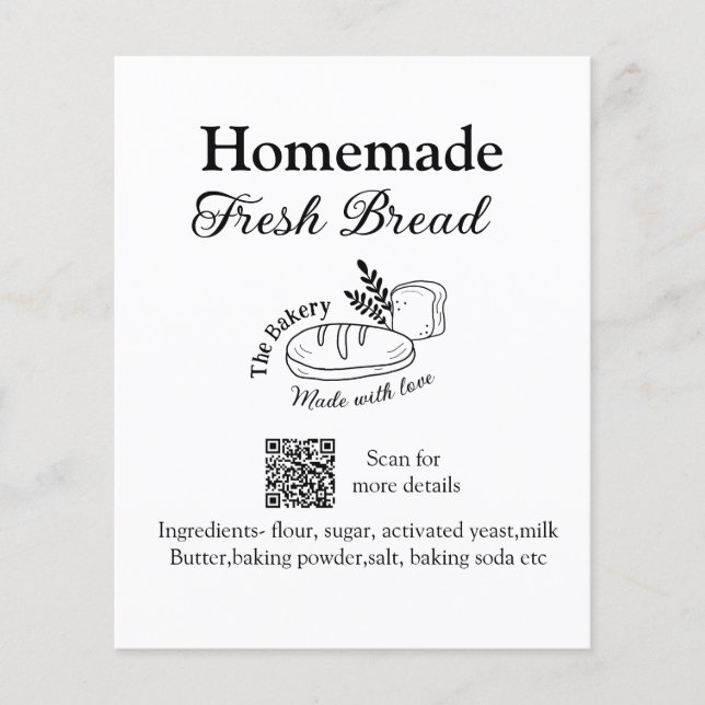 Vers brood bakkerij naam ingrediënten Q of code h (Voorkant)